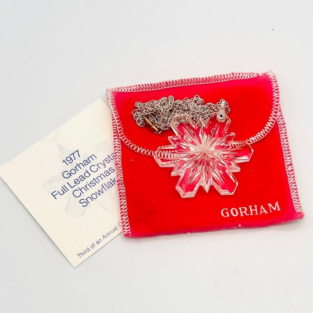 Gorham Snowflake Pendant Necklace 1977 Full Lead Crystal Vintage Holiday